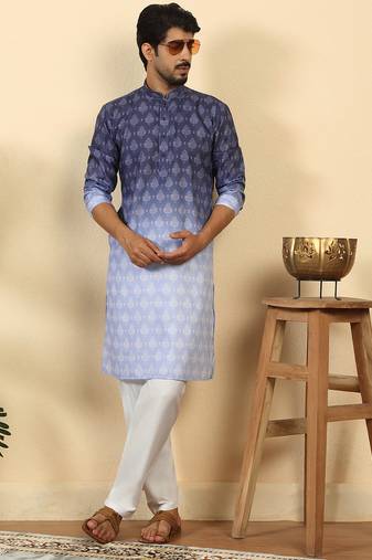 Ombre printed mandarin collar straight purple kurta with pyjamas