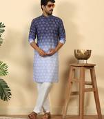 Ombre printed mandarin collar straight purple kurta with pyjamas