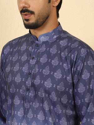 Ombre printed mandarin collar straight purple kurta with pyjamas 2