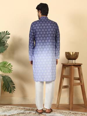 Ombre printed mandarin collar straight purple kurta with pyjamas 3
