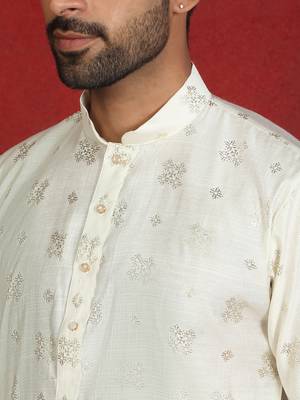 Cotton silk printed knee length cream kurta with salwar 2