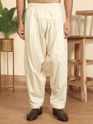 Cotton silk printed knee length cream kurta with salwar 4