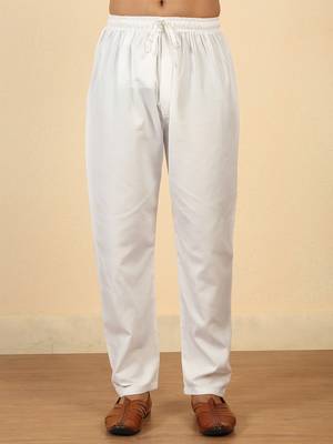 White cotton abstract thread work embroidered kurta with white pyjamas 3