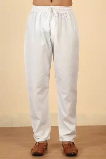 White cotton abstract thread work embroidered kurta with white pyjamas