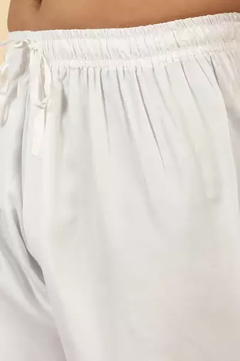 White cotton abstract thread work embroidered kurta with white pyjamas