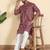Cotton blend ethnic motifs printed maroon kurta with elasticated pyjamas
