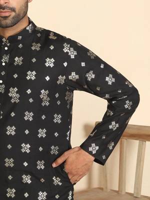 Cotton silk printed knee length black kurta with salwar 4