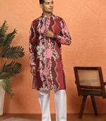 Floral printed maroon cotton kurta with pyjamas