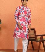 Floral printed pink cotton kurta with pyjamas
