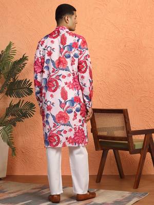 Floral printed pink cotton kurta with pyjamas 3