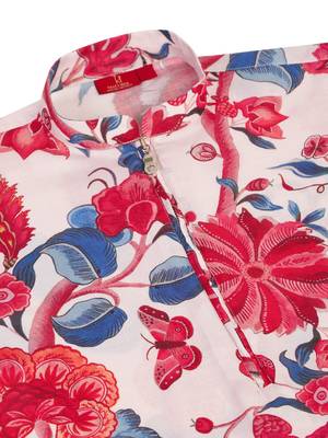 Floral printed pink cotton kurta with pyjamas 5
