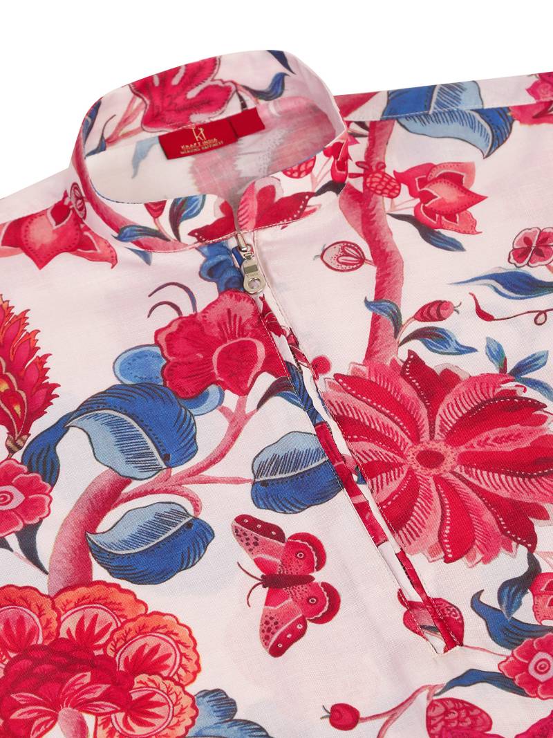 Floral printed pink cotton kurta with pyjamas