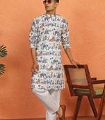 Tradition printed cotton long kurta with pyjamas