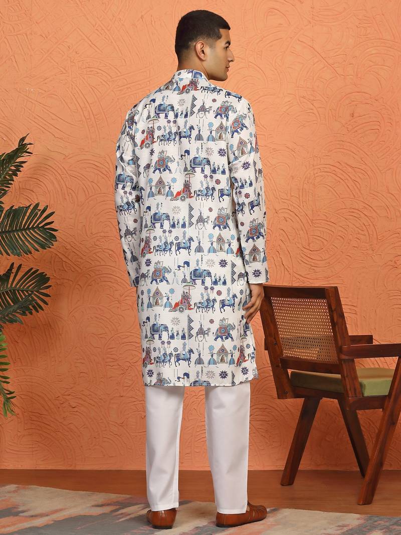 Tradition printed cotton long kurta with pyjamas