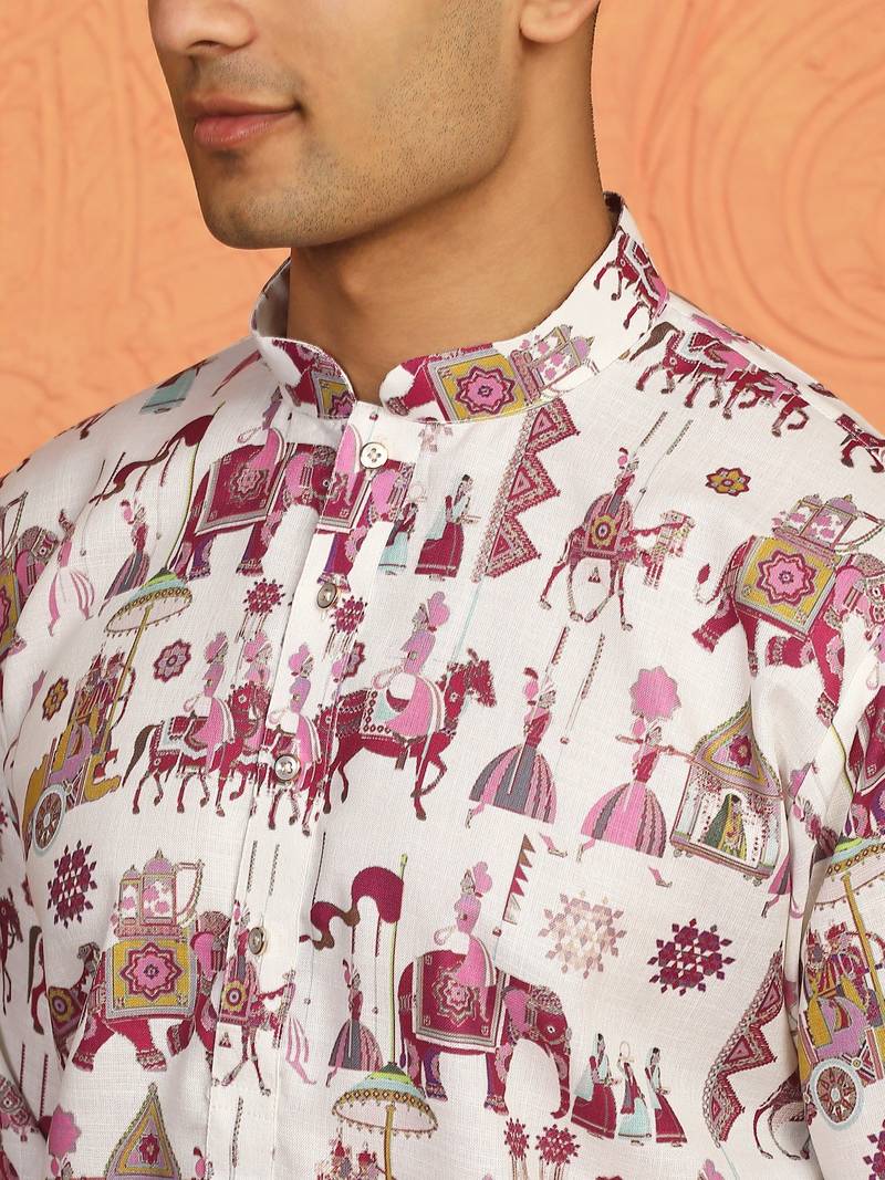 Tradition printed cotton long kurta with pyjamas
