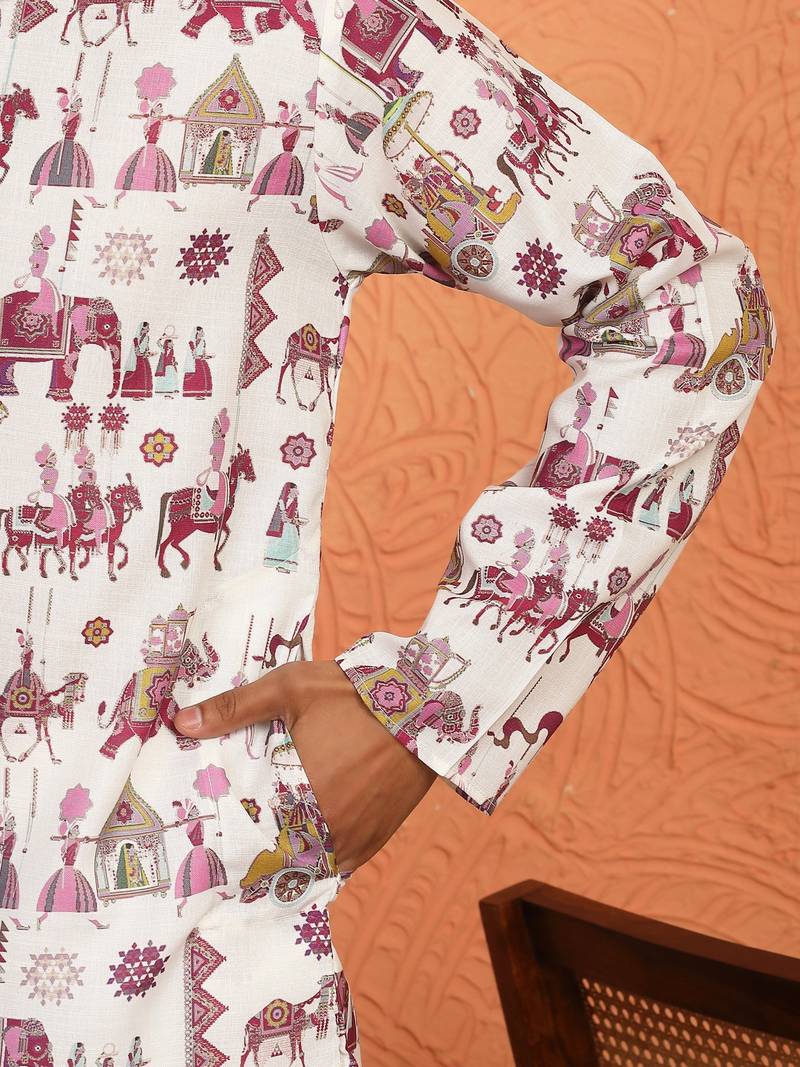 Tradition printed cotton long kurta with pyjamas