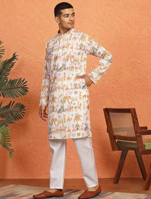 Tradition printed cotton long kurta with pyjamas 1