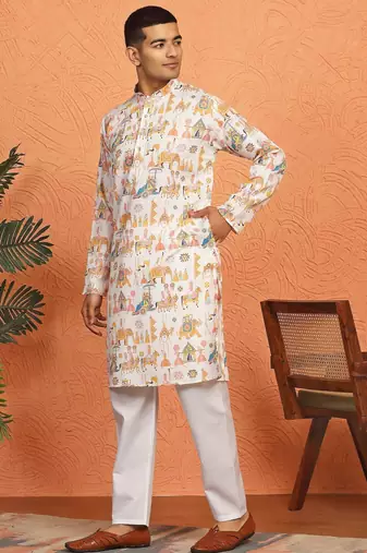 Tradition printed cotton long kurta with pyjamas