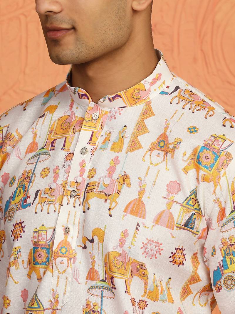Tradition printed cotton long kurta with pyjamas