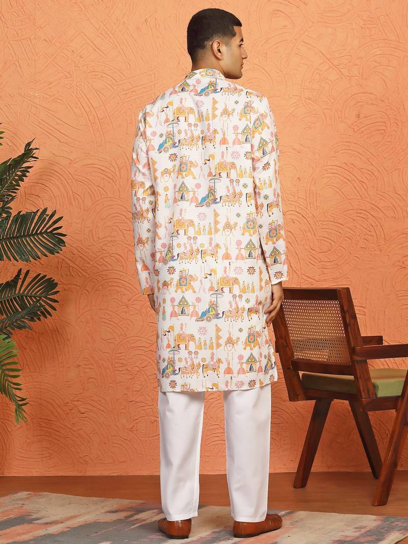 Tradition printed cotton long kurta with pyjamas