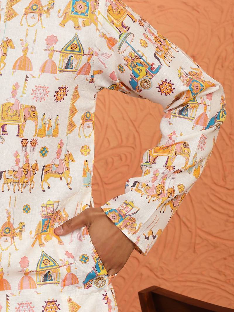 Tradition printed cotton long kurta with pyjamas