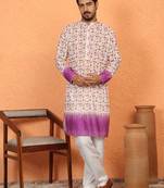 Cotton blend floral printed chikankari purple kurta with elastic pyjama