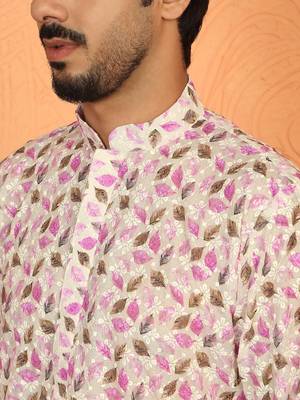 Cotton blend floral printed chikankari purple kurta with elastic pyjama 2