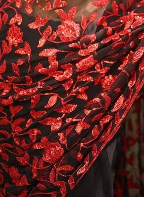 Black Color sequins And Embroidery Work  Faux Georgette Saree 3
