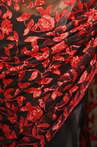 Black Color sequins And Embroidery Work  Faux Georgette Saree