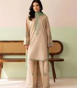 Ivory roman silk blend palazzo suit with embroidered georgette dupatta