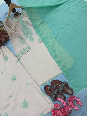 Ivory roman silk blend palazzo suit with embroidered georgette dupatta 2