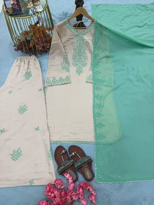 Ivory roman silk blend palazzo suit with embroidered georgette dupatta 3