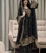 Black nc moss silk blend kurti palazzo set with embroidered dupatta