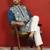 Cotton silk blue embroidered floral design straight kurta with white silk trouser