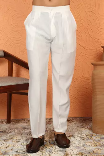 Cotton silk maroon embroidered floral design straight kurta with white silk trouser