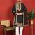 Floral embroidered cotton silk yoke design black kurta & trouser pant set with matching stole