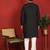Floral embroidered cotton silk yoke design black kurta & trouser pant set with matching stole