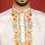 Floral embroidered cotton silk yoke design white kurta & trouser pant set with matching stole