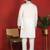 Floral embroidered cotton silk yoke design white kurta & trouser pant set with matching stole