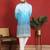 Cotton silk floral embroidered blue kurta with trouser