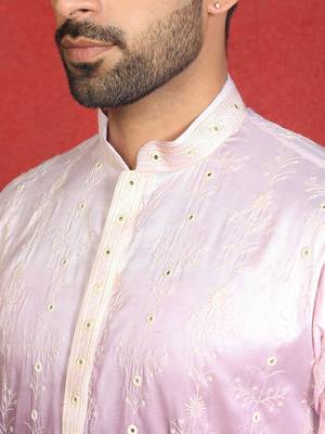 Cotton silk floral embroidered purple kurta with trouser 2