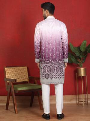 Cotton silk floral embroidered purple kurta with trouser 3