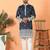 Cotton silk floral embroidered navy blue kurta with trouser