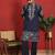 Cotton silk embroidered daman work blue kurta with bell bottom trouser