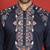 Cotton silk embroidered daman work blue kurta with bell bottom trouser