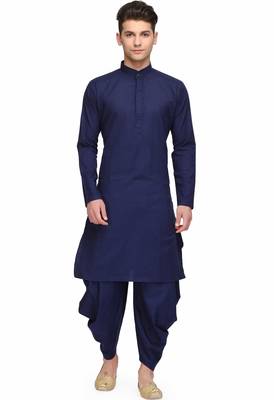 Classic blue cotton kurta with drape style dhoti salwar 1