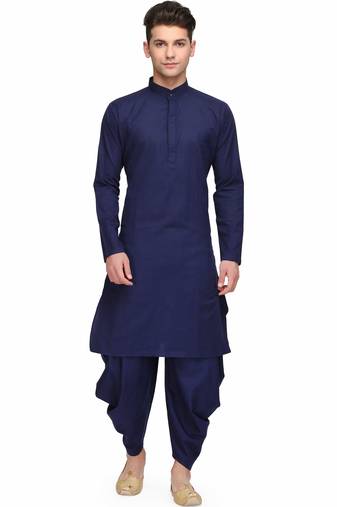 Classic blue cotton kurta with drape style dhoti salwar