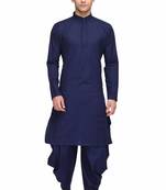 Classic blue cotton kurta with drape style dhoti salwar