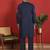 Cotton silk embroidered daman work blue kurta with bell bottom trouser