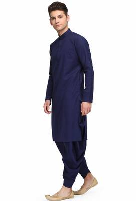 Classic blue cotton kurta with drape style dhoti salwar 2